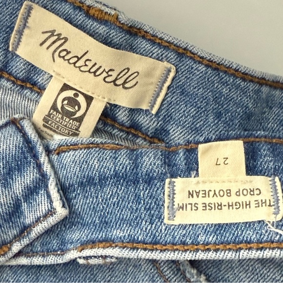 Madewell Slim Boyjean Womens 27 High Rise Straight Raw Hem Crop Elkhart Wash - Picture 7 of 8